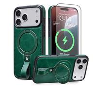 BUTAIGA for iPhone 17 Pro Max Case Leather | iPhone 17 Pro Max Leather Case with Stand | Compatible with MagSafe with Magnetic Ring Grip Holder (Green, IP17 Pro Max-6.9inch)