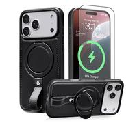 BUTAIGA for iPhone 17 Pro Max Case Leather | iPhone 17 Pro Max Leather Case with Stand | Compatible with MagSafe with Magnetic Ring Grip Holder (Black, IP17 Pro Max-6.9inch)