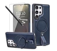Butaiga for Samsung Galaxy S24 Ultra Case Leather with Stand, Anti-Slip Shockproof Loop, Compatible with MagSafe, Magnetic Protective Galaxy S24 Ultra Leather Case (Navy, S24 Ultra-6.8inch)