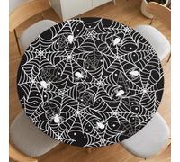 Butaluk Halloween Round Fitted Tablecloth with Elastic Black Spider Web Table Cloth Waterproof Round Table Cover for Kitchen Dining Party Decor