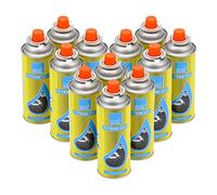 Greenfields Butane Gas Bottles Canister Camping Heater Cooker BBQ - Compact and Resealable Canister - CP 250 Valve Gas Cartridge, for Bistro and Camping Outdoors Stoves (12 Bottles)