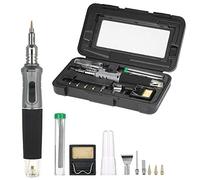 Butane Gas Soldering Iron Set, Professional Blow Torch Kit with 6 Iron Tips, Cordless Gas Solder Tool for Welding, Burning, Jewellery Making - 10 Pcs (Gray)