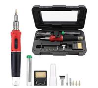 Butane Gas Soldering Iron Set, Professional Blow Torch Kit with 6 Iron Tips, Cordless Gas Solder Tool for Welding, Burning, Jewellery Making - 10 Pcs (Red)