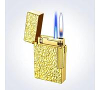 Butane Lighter, Open Flame Direct Flame, Windproof Flame, Flint Side Slide Igniter torch lighters butane refillable Metal Lighter Dual Flame Lighter for Cigarette/Cigar/Candle Gift Box Packaging(Gold