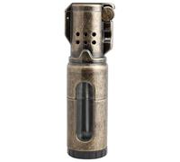 Butane Lighter - Powerful Jet Flame, Windproof Design, Grinding Wheel Ignition, Visible Transparent Gas Tank, Ideal for Outdoor Camping