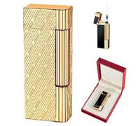 Butane Lighter, Refillable Metal Side Sliding Open Flame Lighter, Soft Flame Portable Lighter for Camping, Hiking, Cigar, Candle Use (Gas Not Included)