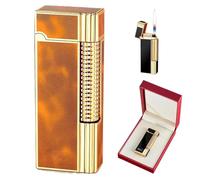 Butane Lighter, Refillable Metal Side Sliding Open Flame Lighter, Soft Flame Portable Lighter for Camping, Hiking, Cigar, Candle Use (Gas Not Included)