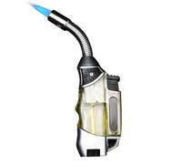 Butane Lighter with 360° Flexible Neck and Visible Window, Refillable Metal Torch Lighter for Camping and Candle Use (Gas Not Included)