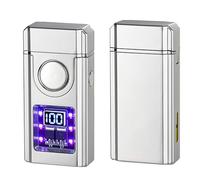 Butane Lighter with 4 Ignition Modes, Windproof, Digital Battery Display, Transparent Gas Window, Refillable for Outdoor Use, Perfect for Candles and Gifts