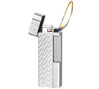 Butane Lighter with Slanted Flame Design, Hand-Carved Metal, Old-Fashioned Grinding Wheel Ignition, Portable for Camping and Bonfire
