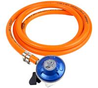 Butane Regulator (Blue) 21mm Cylinders 28mbar + 8mm LPG Gas Hose + Clips 1 Metre Caravans BBQ Camping