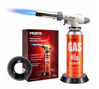 Butane Torch Kitchen Blow Lighter - MUBYE Culinary Torches Head Chef Cooking Professional Adjustable Flame with Stabilizing Stand for Sous Vide, Creme Brulee, Baking, BBQ (Butane Fuel Not Included)