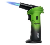 Butane Torch Lighter, 0-90°Rotating Angle Butane Lighter, Refillable Kitchen Torch with Safety Lock, Adjustable Flame for Soldering (Green and Black)