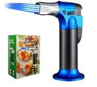 Butane Torch Lighter,Refillable Blow Torch Kitchen Cooking Torch with Safety Lock Adjustable Flame for Creme Brulee BBQ Baking-Butane Gas Not Included (Blue)