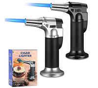 Butane Torch Lighter,Refillable Blow Torch Lighter Kitchen Cooking Torch with Safety Lock Flame Torch for Creme Brulee BBQ Baking-Butane Gas Not Included (Silver & Black)