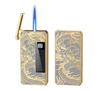Butane Torch Lighter Refillable Jet Flame Lighter with Gas Window Windproof Solar Charging Lighter Great Gift Idea for Men & Women (Dragon)