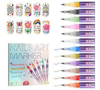 BUTBU 12 Colors Nail Art Pens Set, Quick Dry Nail Art Markers for Gel Nails, DIY Graffiti Dotting Point Liner Pens, 3D N/ail Polish Pen, Nails Arts Drawing Tool for Painting at Home (Style A)