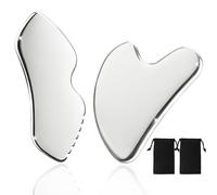 BUTBU 2PCS Gua Sha Facial Tool, Stainless Steel GuaSha Scraping Massage Stone Tools, Massage Scraper for Face, Eyes, Neck, Body, Lymphatic Drainage and Jawline Sculpting, Skin Care Gift (Silver)