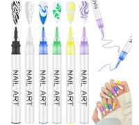 BUTBU 6 Colors Nail Art Pens Set, 3D Nail Art Graffiti Pen, Quick Drying nail Polish Pens, Professional Nails Varnish Pen for Dotting, Drawing and Painting Manicure Tools Kit for DIY (Set A)