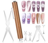BUTBU 7PCS Cat Eye Magnet for Nail Art, 3 in 1 Wooden Handle Nail Magnet, Double-Headed Nails Art Magnets Tool, with Rabbit Magnets, Magnetic Wand for Home DIY and Salon Use