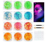 BUTBU Body Glitter Gel, 12 Colours Face Glitter, Mermaid Sequins Festival Glitter, Chunky Glitters Sparkling Gel for Face, Eye, Body, Hair, Party Makeup Decoration (Style E)