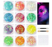 BUTBU Body Glitter Gel, 12 Colours Face Glitter, Mermaid Sequins Hair Glitter, Chunky Glitters Sparkling Gel for Face, Eye, Body, Hair, Festival Party Makeup Decoration (Style B)
