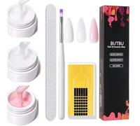 BUTBU Builder Nail Gel, 3 Basic Colors Nail-Extension-Gel, Hard Gels Builder for Nails Repair and Extensions, With nail Brush, Buffer Block and 20pcs Nail-Forms (White, Jelly White, Light Pink)