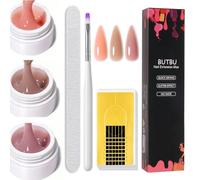 BUTBU Builder Nail Gel, 3 Basic Colors Nail-Extension-Gel, Hard Gels Builder for Nails Repair and Extensions, With nail Brush, Buffer Block and 20pcs Nail-Forms (Apricot, Nude Brown, Tiny Farn)