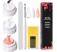 BUTBU Builder Nail Gel, 3 Basic Colors Nail-Extension-Gel, Hard Gels Builder for Nails Repair and Extensions, With nail Brush, Buffer Block and 20pcs Nail-Forms (Clear, White, Light Nude)