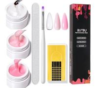 BUTBU Builder Nail Gel, 3 Basic Colors Nail-Extension-Gel, Hard Gels Builder for Nails Repair and Extensions, Inclued nail Brush, Buffer Block and 20pcs Nail-Forms (Clear, Light Pink, Pink)