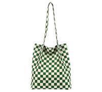 BUTBU Corduroy Tote Bag for Women, Large Shoulder Bags with Magnetic Buckle, Big Capacity Casual Shopping Handbags, Cord Tote Bag for Daily Work, Travel, School, College (Green Grid)