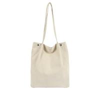BUTBU Corduroy Tote Bag for Women, Large Shoulder Bags with Magnetic Buckle, Big Capacity Casual Shopping Handbags, Cord Tote Bag for Daily Work, Travel, School, College (Off White)