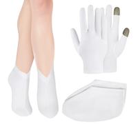 BUTBU Cotton Gloves for Eczema, 1 Pair Touch Screen Moisturizing Gloves, Moisturising for Dry Hands, Hand Care, Overnight Bedtime Eczema Gloves and Socks for Adults, Women, Men (White)