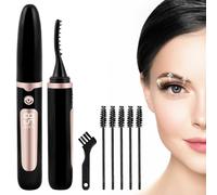 BUTBU Heated Eyelash Curler, Electric Lash Curler with 3 Gear Temperature Control and LED Display, Included 5 Eyebrow Brushes, Lash Curling Tool for Lashes Lasting Curl, No Lashes Damage (Black)