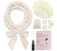 BUTBU Heatless Curlers Headband, 9PCS No Heat Hair-Curlers and Rollers, Soft Sleep Overnight Hair-Curls Set with Silk Bonnet, heatless Curling Gift Kit for Women Long and Short Wave hair (Beige)