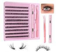 BUTBU Individual Eyelashes, 200PCS 50D Cluster Lashes Kit, Volume Lash Clusters with Eyelash Glue and Tweezers, Fluffy Eyelashes, Eyelash Clusters Extensions for Makeup DIY at Home (8-16mm, Style B)