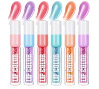 BUTBU Lip Oil, 6PCS Colour Changing Lip Gloss, Long Lasting and Moisturizing Lipgloss, Hydrating High Ppigmented Lips Care, Color Changing Glitter No-Sticky lip Balm for Women Girls