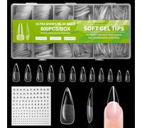 BUTBU Long Almond Nail Tips, 600PCS Soft Gel Full Cover Nail-Tip, Press on Fase Artificial Nails tips, Clear Acrylic nails tip, 12 Sizes NAIL Extensions Kit for DIY Manicure Nail Art Salon
