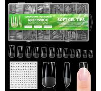 BUTBU Long Square Nail Tips 600PCS Soft Gel Full Cover Nails-Tips, Clear Acrylic False Press on Nail Tip, 12 Sizes NAIL Extensions Kit for DIY Manicure Art Salon