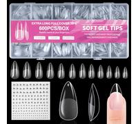 BUTBU Medium Almond Nail Tips, 600Pcs Soft Gel Full Cover Nail-Tips, Press on Fase Artificial Nails Tips, Clear Acrylic Nails Tips, 12 Sizes NAIL Extensions Kit for DIY Manicure Nail Art Salon