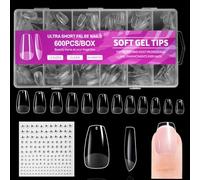 BUTBU Medium Coffin Nail Tips, 600PCS Soft Gel Full Cover Nails-Tips, Clear Acrylic False Press on Nail Tip, 12 Sizes NAIL Extensions Kit for DIY Manicure Art Salon