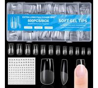 BUTBU Medium Square Nail Tips 600Pcs Soft Gel Full Cover Nails-Tips, Clear Acrylic False Press on Nail Tip, 12 Sizes NAIL Extensions Kit for DIY Manicure Art Salon