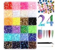 BUTBU Nail Art Rhinestones, 24 Colors Flat Back Nail Gems for Nails, Resin Bedazzling Kit with Pick Up Tweezers and Pickup Pen, AB Crystal Nail Art Rhinestone for Crafts, Clothes, Face (3mm, 4mm, 5mm)