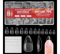BUTBU Nail Tips, 600PCS Soft Gel Full Cover Nail-Tip, Press on Fase Artificial Nails Tips, Clear Acrylic Nails Tips, 12 Sizes NAIL Extensions Kit for DIY Manicure Nail Art Salon (Medium Oval)