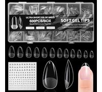 BUTBU Nail Tips, 600PCS Soft Gel Full Cover Nail-Tip, Press on Fase Artificial Nails Tips, Clear Acrylic Nails Tips, 12 Sizes NAIL Extensions Kit for DIY Manicure Nail Art Salon (Short Almond 02)