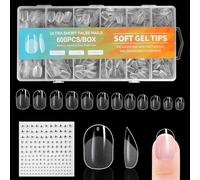 BUTBU Nail Tips, 600PCS Soft Gel Full Cover Nail-Tip, Press on Fase Artificial Nails Tips, Clear Acrylic Nails Tips, 12 Sizes NAIL Extensions Kit for DIY Manicure Nail Art Salon (Short Circle)