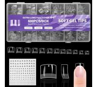 BUTBU Nail Tips, 600PCS Soft Gel Half Cover Nail-Tip, Press on Fase Artificial Nails Tips, Clear Acrylic Nails Tips, 12 Sizes NAIL Extensions Kit for DIY Manicure Nail Art Salon (Short French)