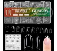 BUTBU Nail Tips, 600PCS Soft Gel Half Cover Nail-Tip, Press on Fase Artificial Nails Tips, Clear Acrylic Nails Tips, 12 Sizes NAIL Extensions Kit for DIY Manicure Nail Art Salon (Medium Oval)