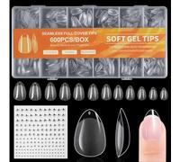 BUTBU Short Almond Nail Tips, 600Pcs Soft Gel Full Cover Nail-Tip, Press on Fase Artificial Nails Tips, Clear Acrylic Nails Tips, 12 Sizes NAIL Extensions Kit for DIY Manicure Nail Art Salon