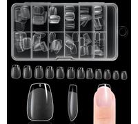 BUTBU Short Coffin Nail Tips, 120PCS Soft Gel Full Cover Nail-Tips, Press on Fase Artificial Nails tips, Clear Acrylic nails tip, 12 Sizes NAIL Extensions Kit for DIY Manicure Nail Art Salon